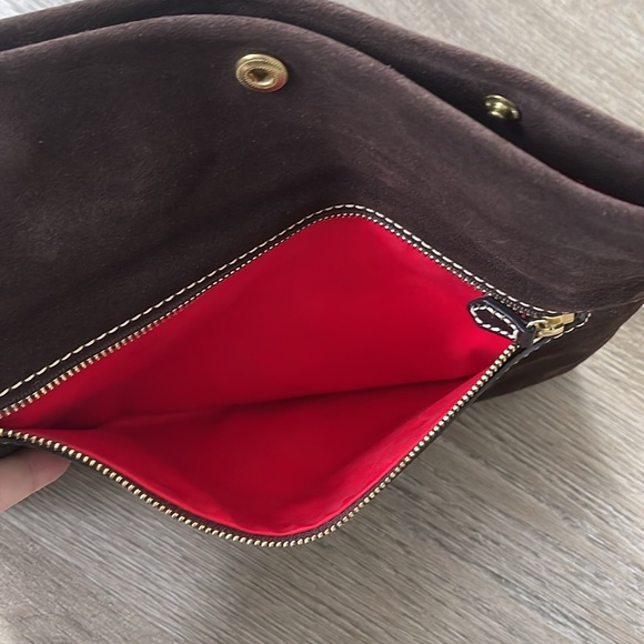 Dooney & Bourke Brown Suede fold over clutch - Picture 5 of 10